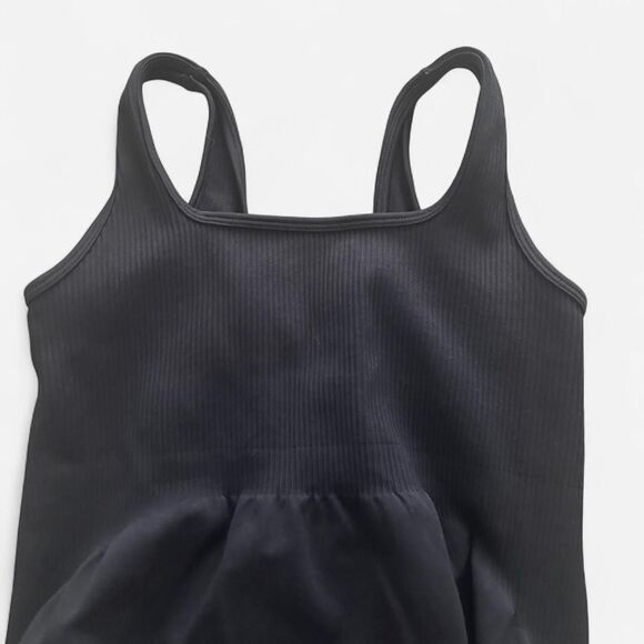 Maternity pregnancy Black Ribbed One-Piece romper – Sleek Athleisure medium - Picture 2 of 6